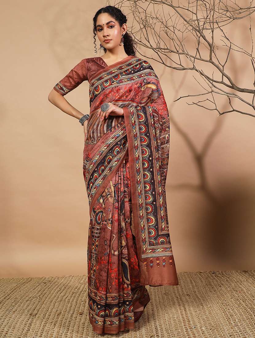 women printed casual wear saree with blouse