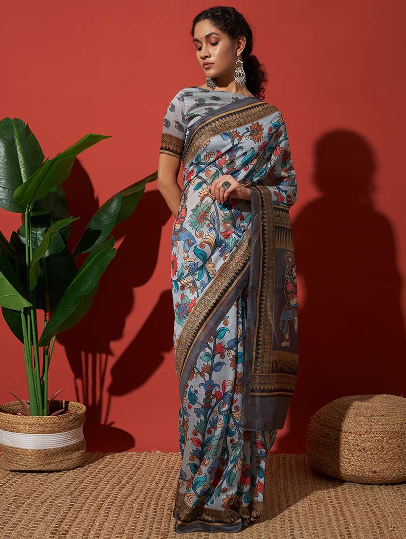 women printed casual wear saree with blouse