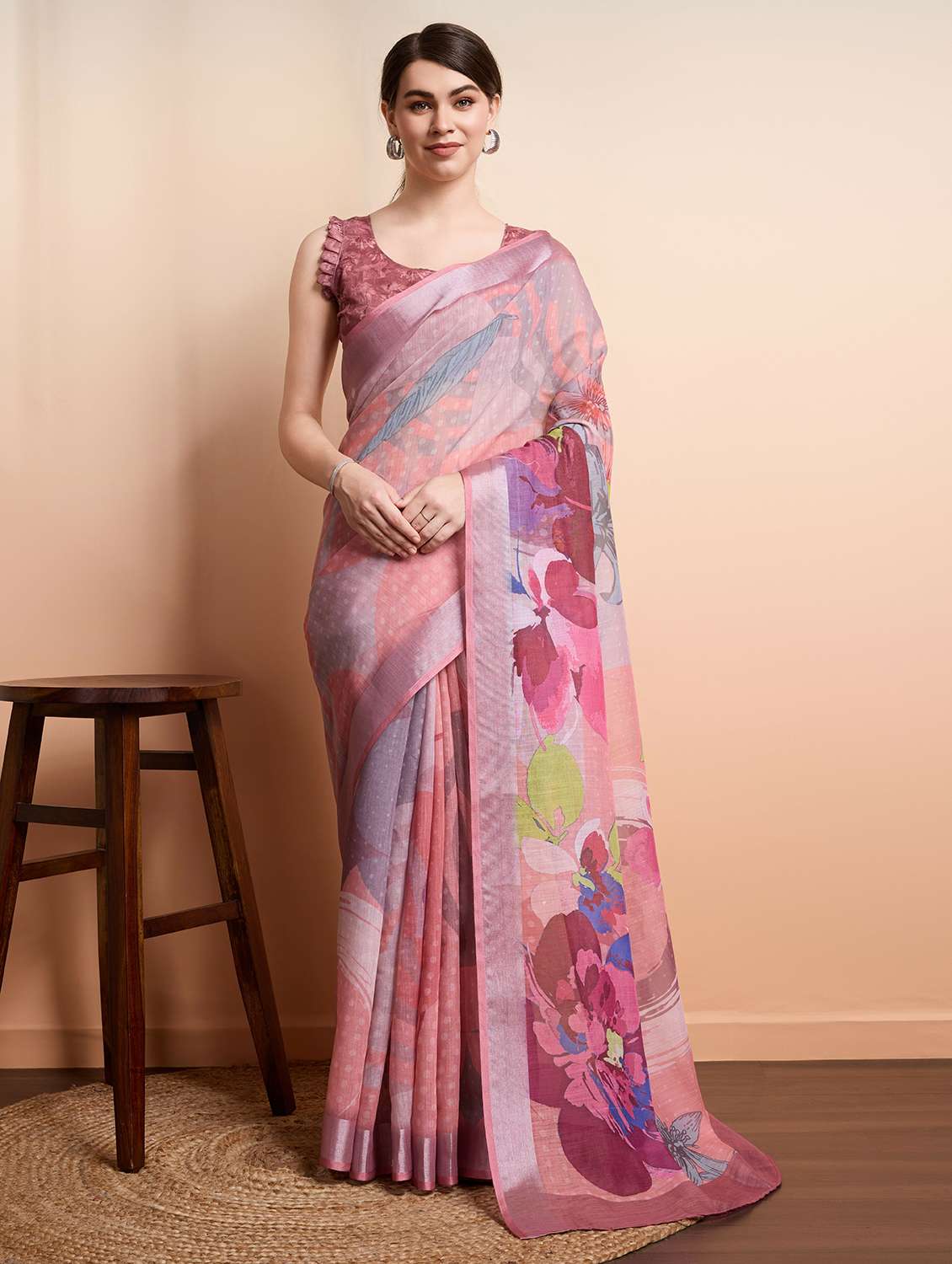 women printed casual wear saree with blouse