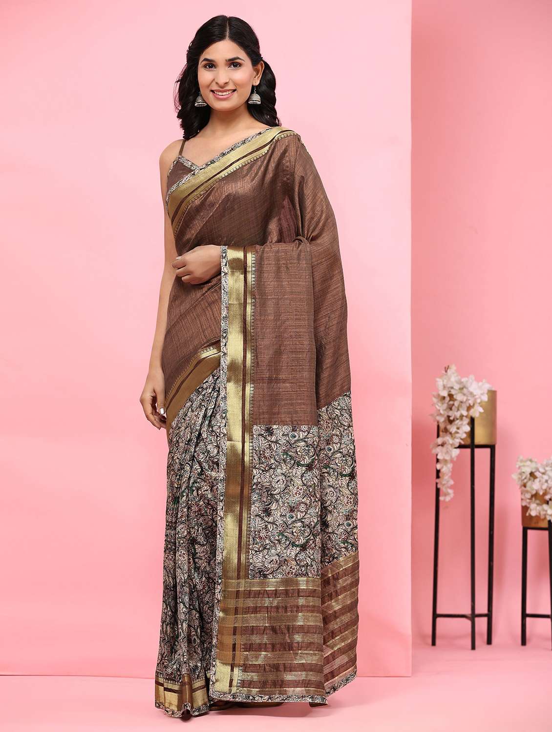 women printed ready to wear saree with blouse