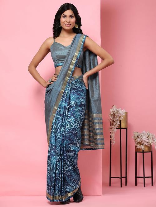 women printed half & half saree with blouse - 21912269 - Standard Image - 0