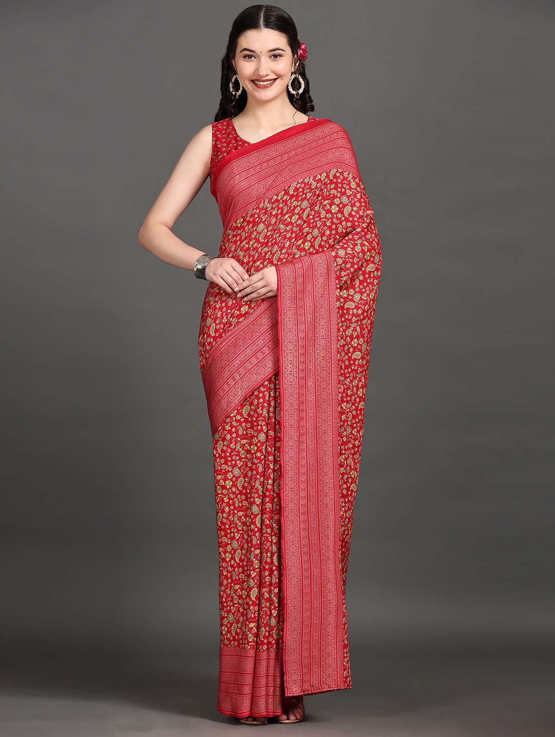 women printed casual wear saree with blouse