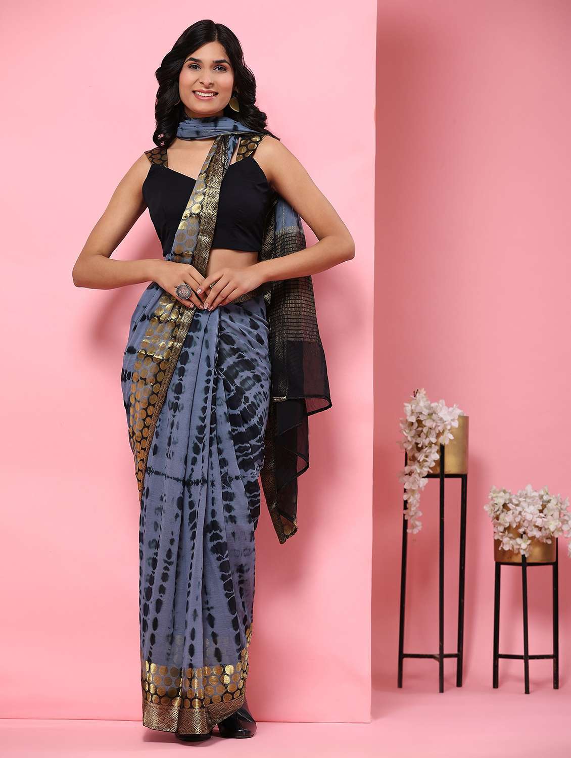 women tie & dye ready to wear saree with blouse