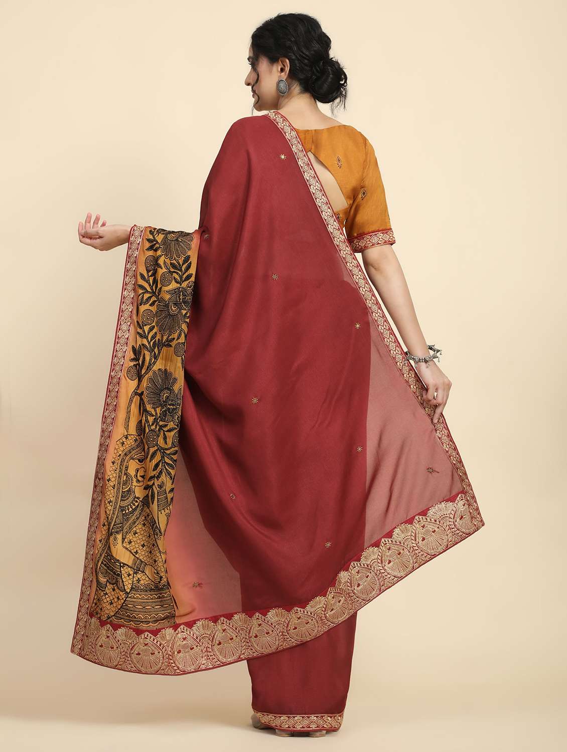 women maroon embroidered saree with blouse - 21912295 -  Standard Image - 2
