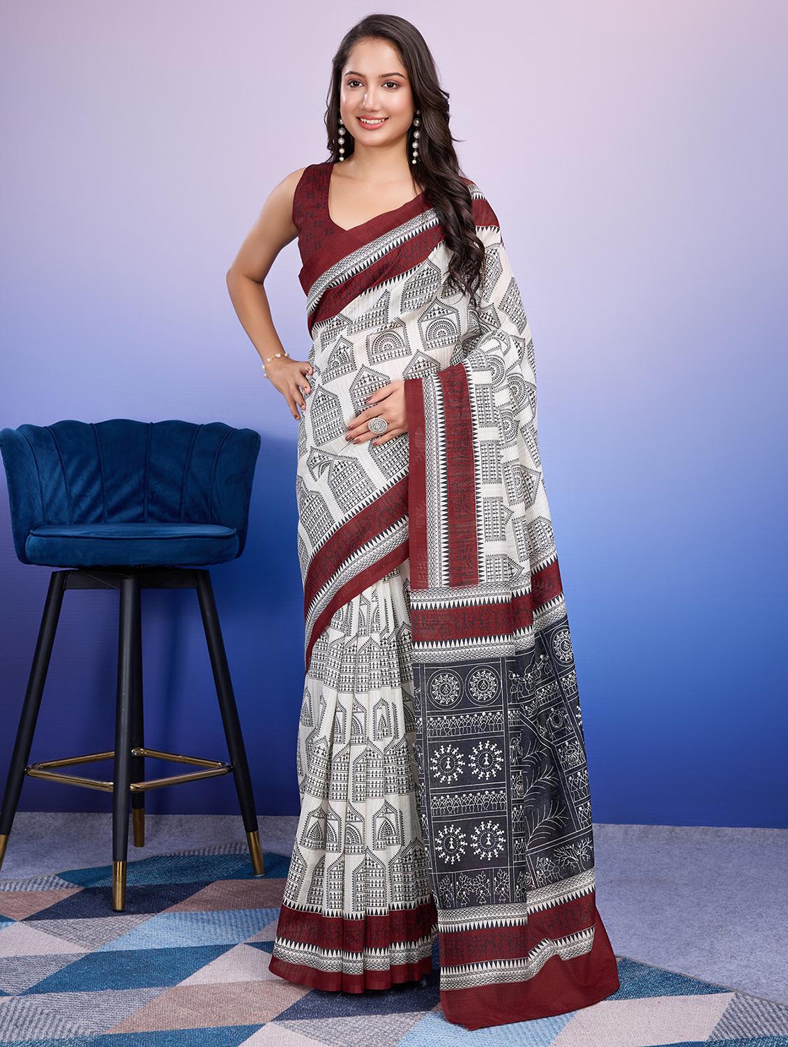 women printed casual wear saree with blouse - 21912328 -  Zoom Image - 0