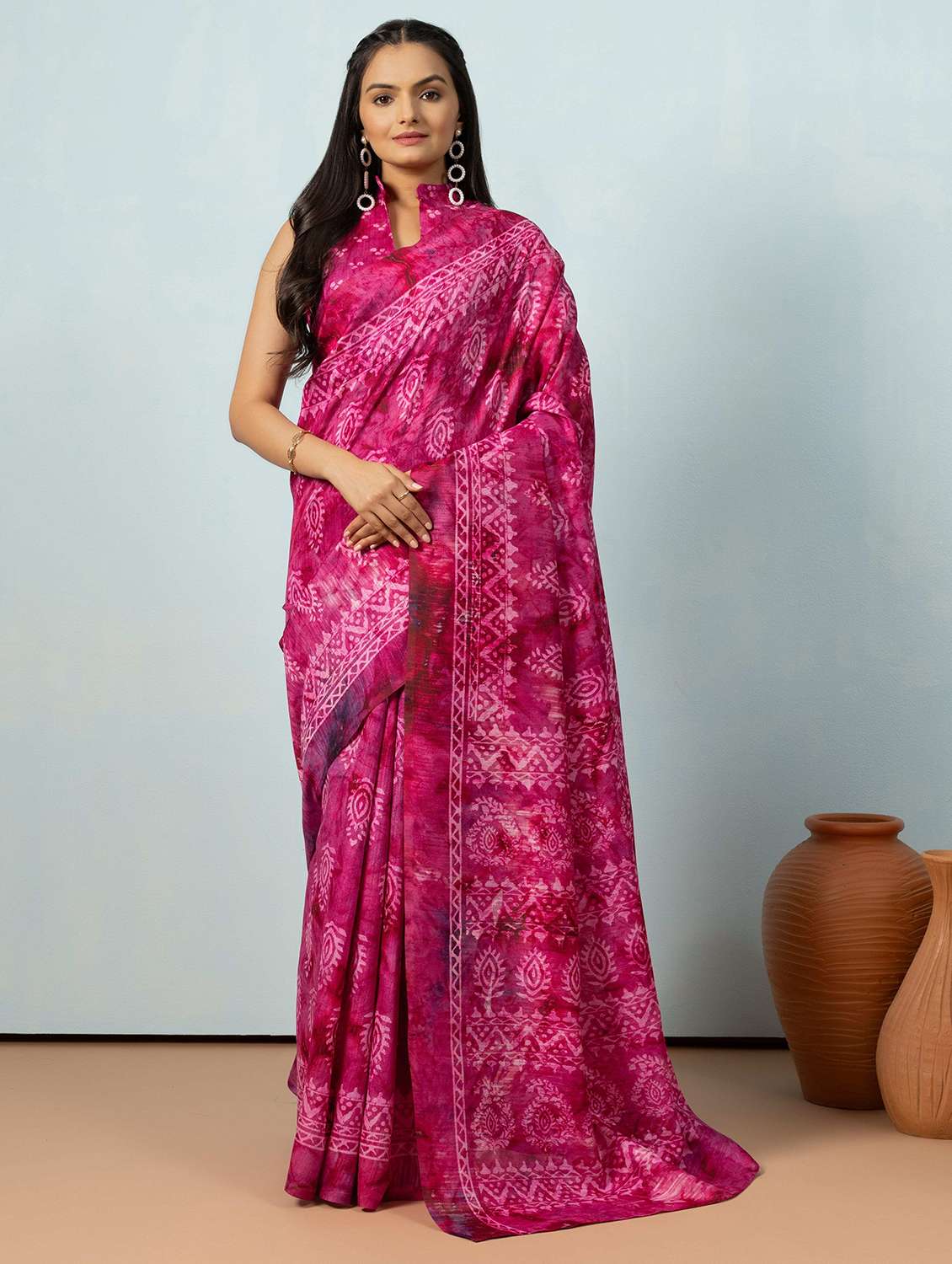 women printed casual wear saree with blouse