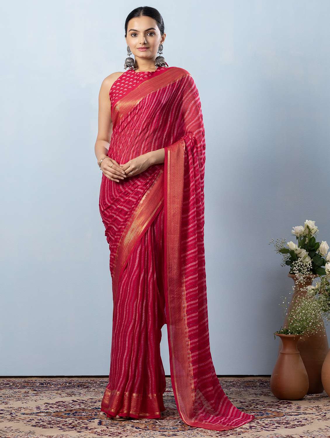women printed casual wear saree with blouse