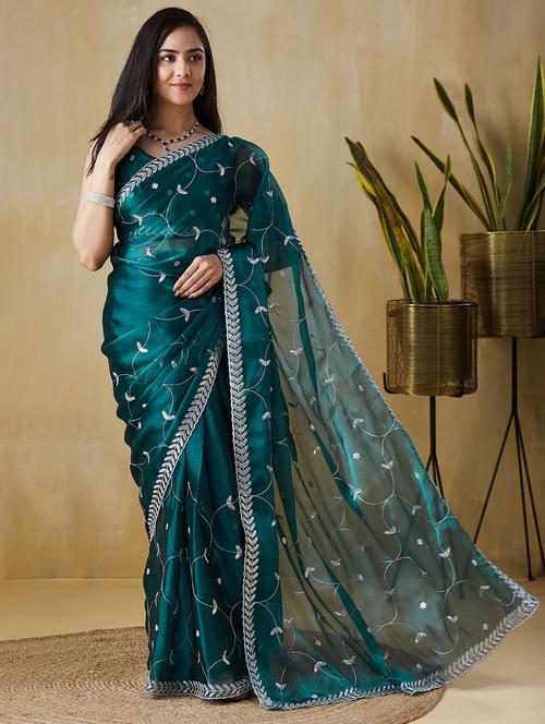women embroidered ready to wear saree with blouse - 21912407 -  Standard Image - 0