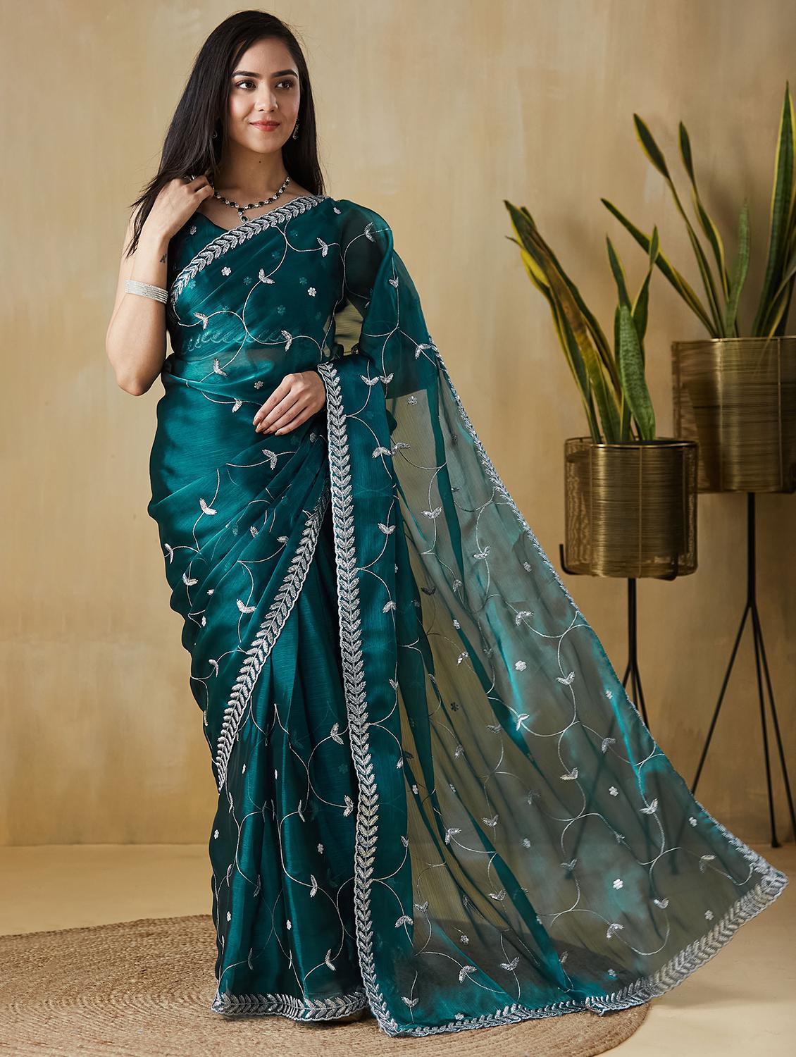 women embroidered ready to wear saree with blouse - 21912407 -  Zoom Image - 0