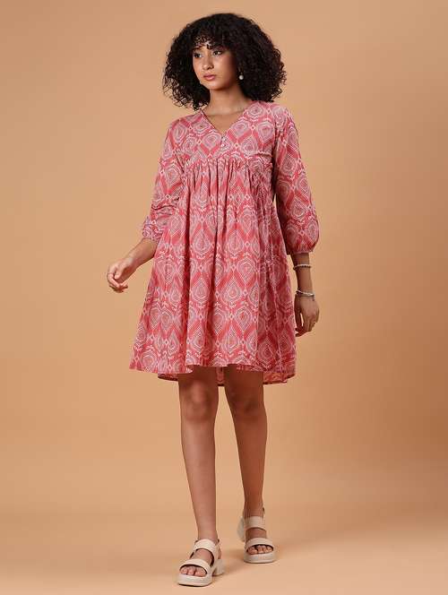 women printed puff sleeve flared ethnic dress - 21912450 -  Standard Image - 0