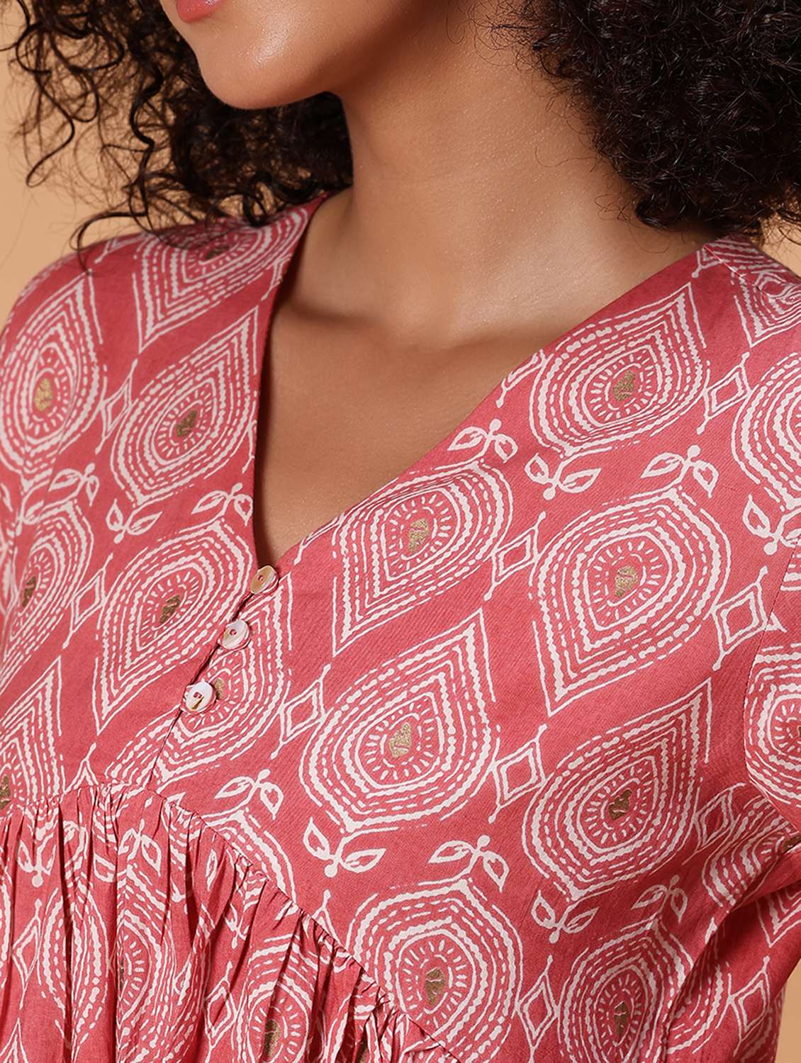 women printed puff sleeve flared ethnic dress - 21912450 - Standard Image - 2
