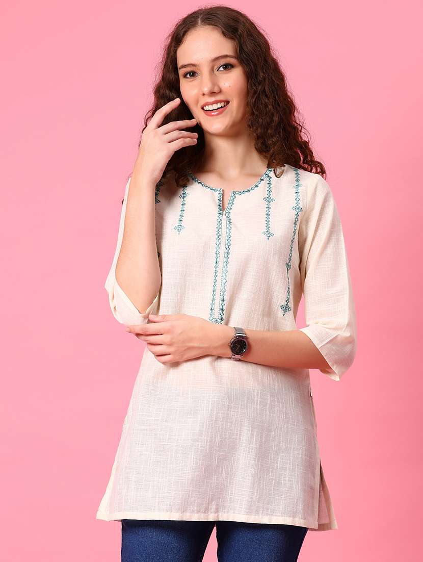 women floral three quarter sleeve straight kurti