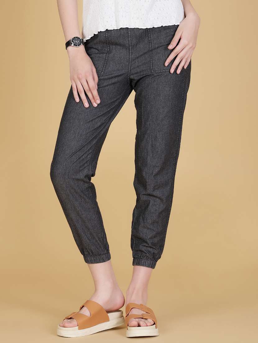 women solid mid rise jogger - 21912524 - Standard Image - 2