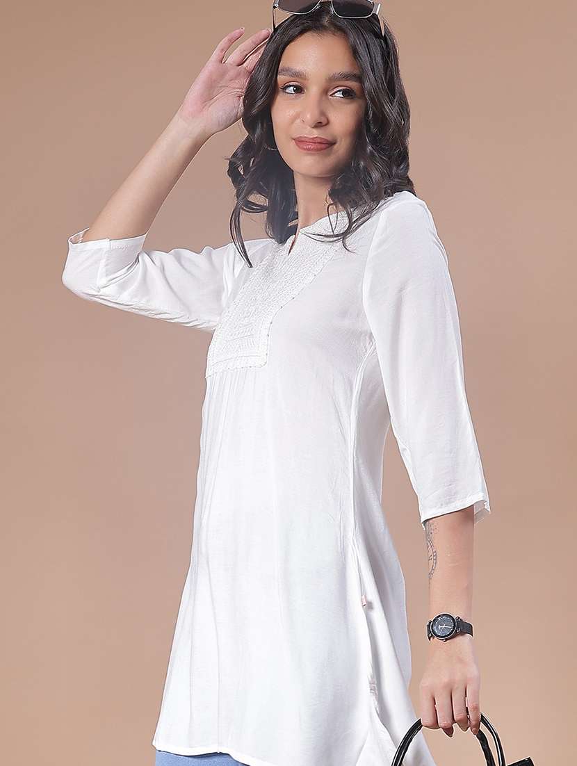 women embroidered three quarter sleeve kurti - 21912539 -  Standard Image - 2