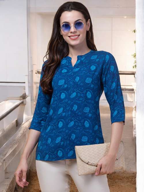 women floral printed three quarter sleeve straight kurti - 21913050 -  Standard Image - 0