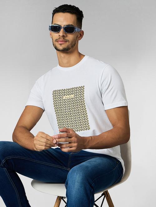 men front print round neck regular fit t-shirt - 21913124 - Standard Image - 0