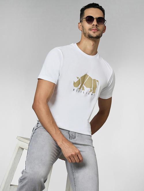 men chest print round neck regular fit t-shirt - 21913131 - Standard Image - 0
