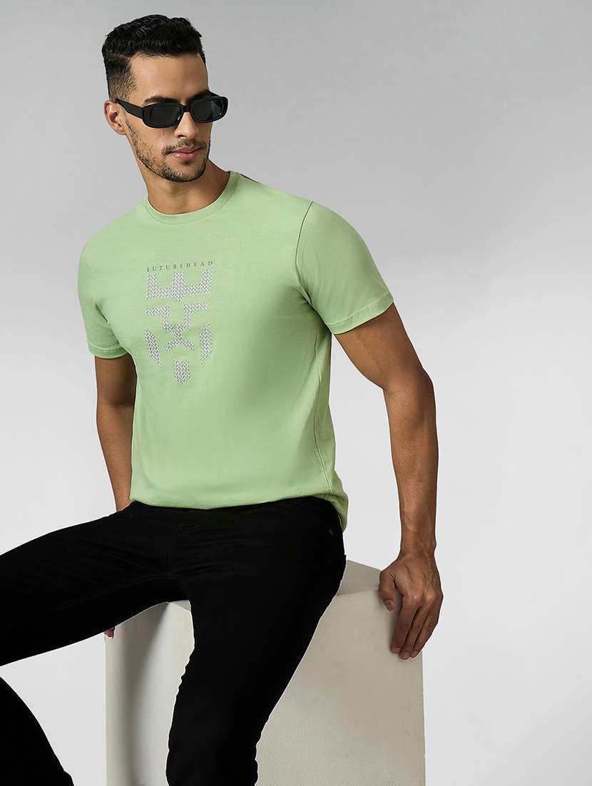 men front print round neck regular fit t-shirt