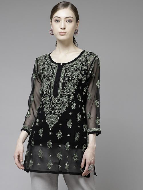 women three quarter sleeve chikankari straight kurti - 21913180 -  Standard Image - 0