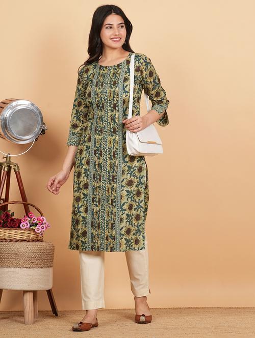 women three quarter sleeve straight kurta - 21913195 - Standard Image - 0