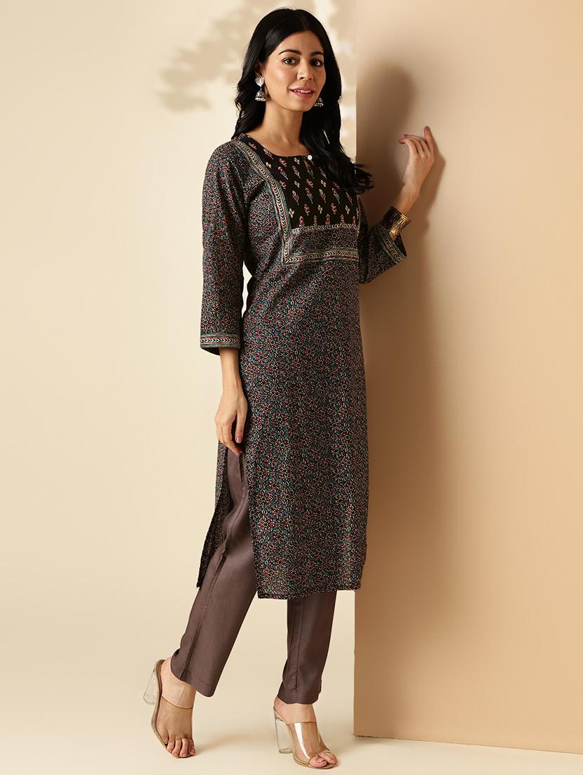 women printed three quarter sleeve straight kurta - 21913200 - Standard Image - 2