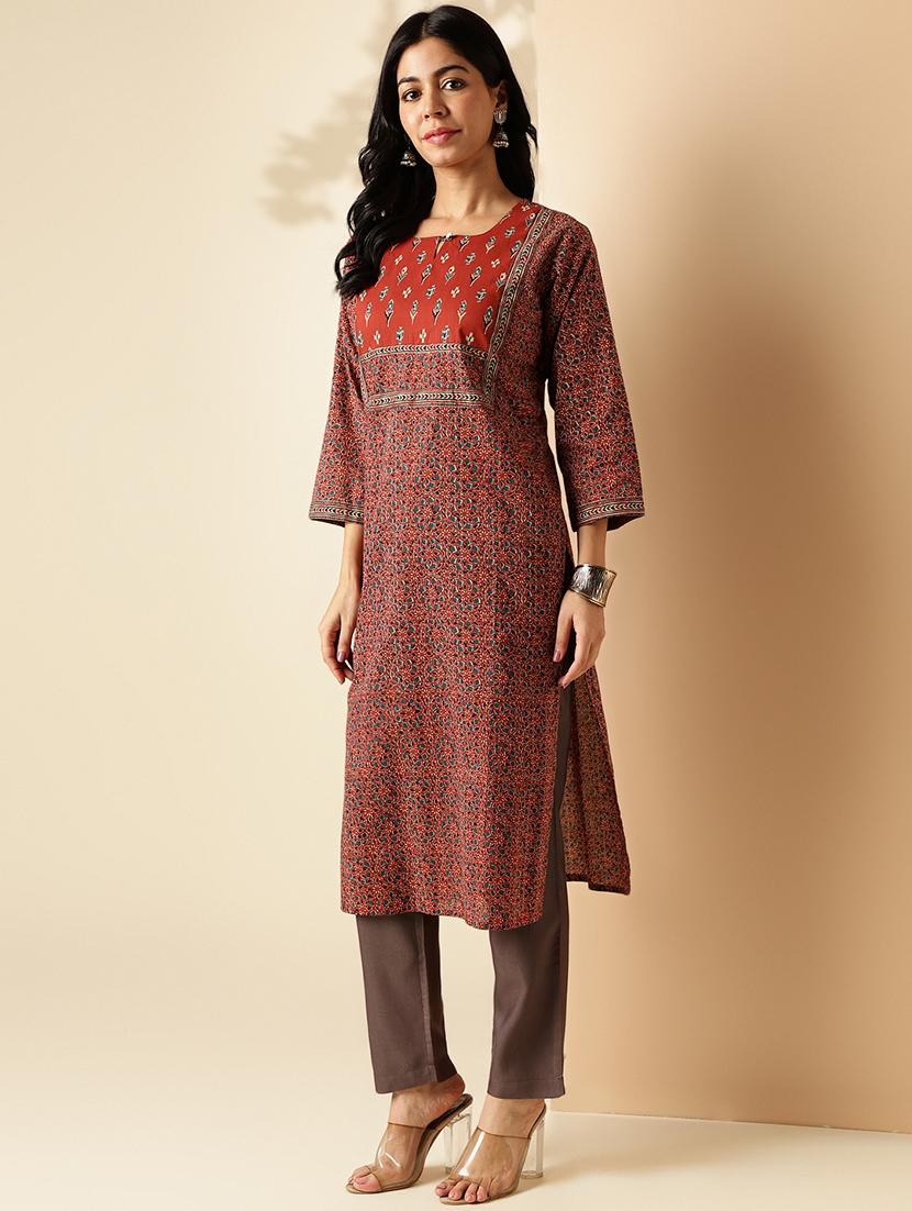 women printed three quarter sleeve straight kurta - 21913202 - Standard Image - 2
