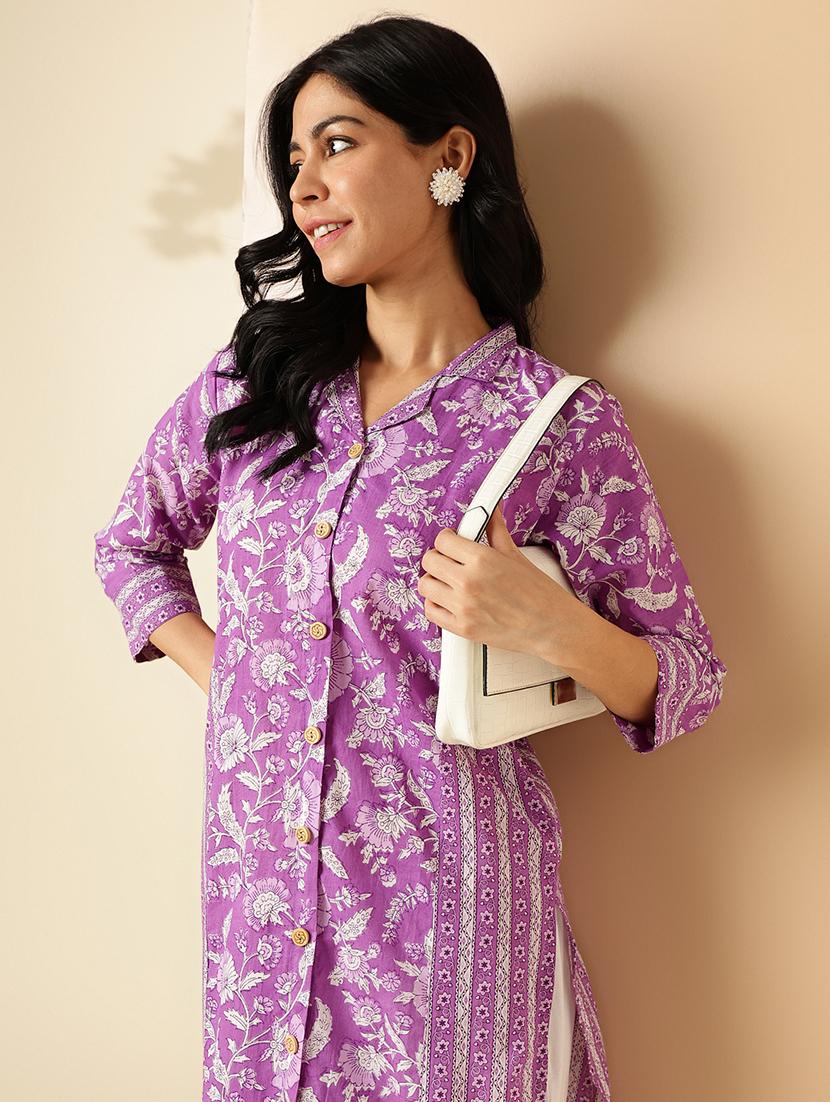 women three quarter sleeve straight kurta - 21913206 - Standard Image - 2