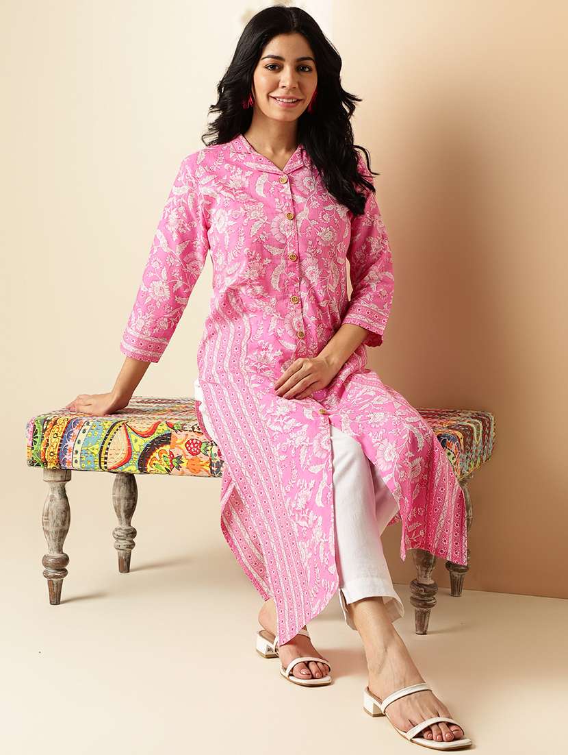 women printed three quarter sleeve straight kurta - 21913207 -  Zoom Image - 0