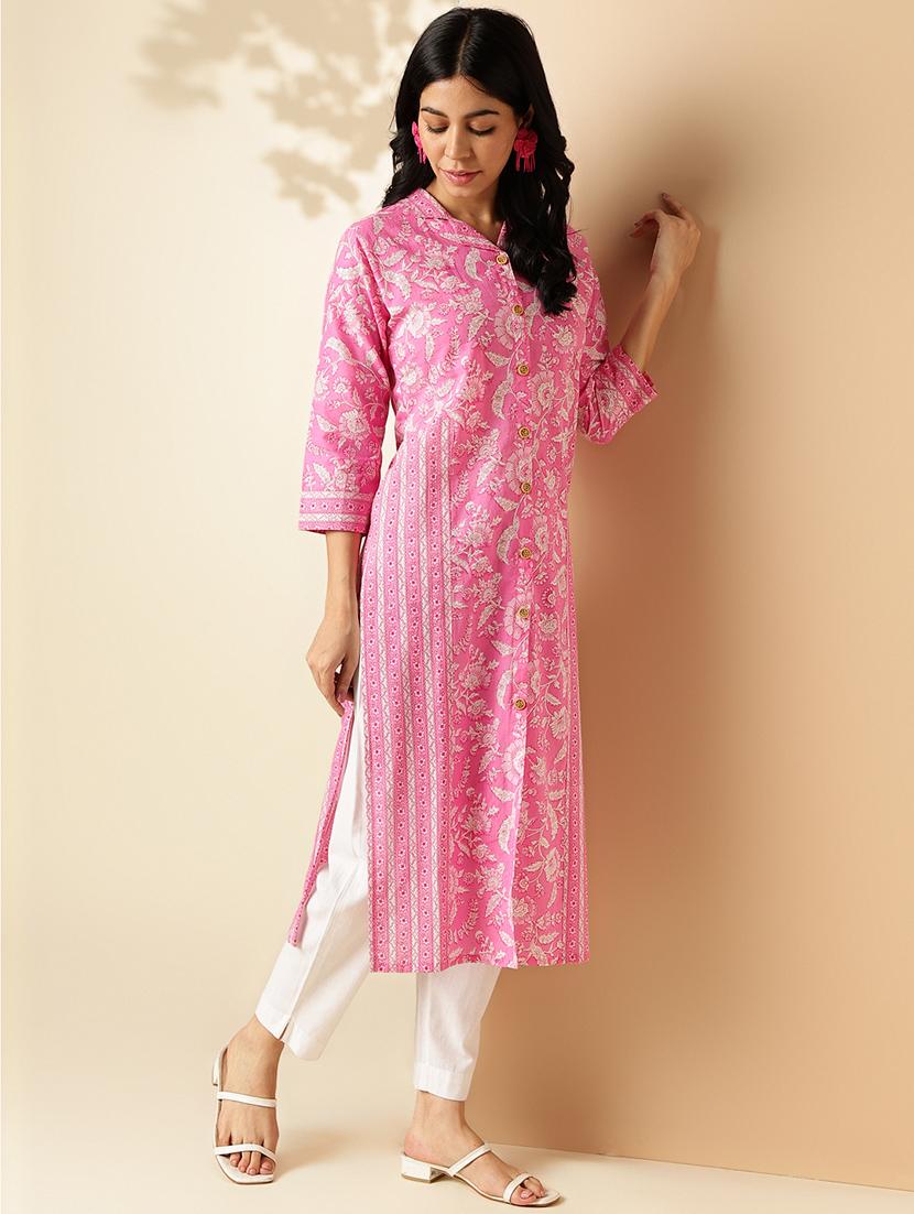 women printed three quarter sleeve straight kurta - 21913207 - Standard Image - 2