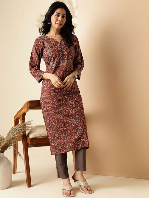 women three quarter sleeve straight kurta - 21913212 -  Standard Image - 0