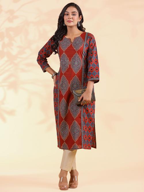 women three quarter sleeve straight kurta - 21913214 -  Standard Image - 0