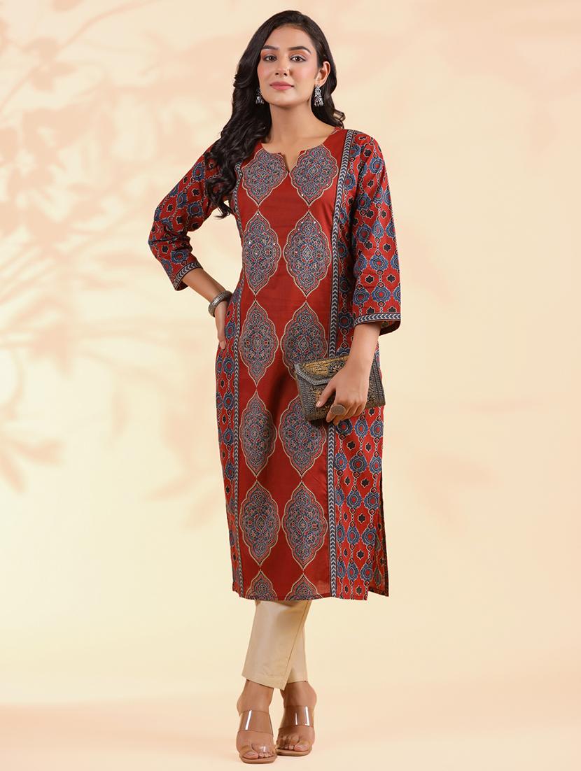 women three quarter sleeve straight kurta - 21913214 -  Zoom Image - 0