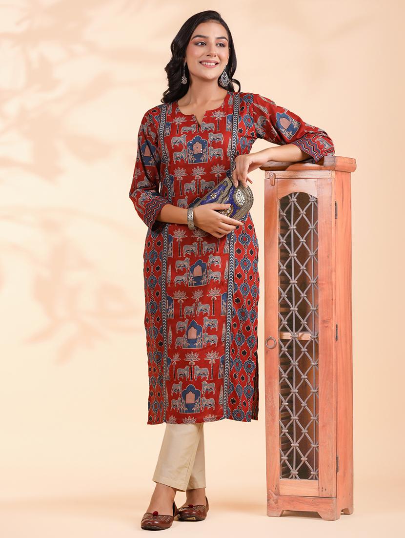 women three quarter sleeve straight kurta - 21913216 - Zoom Image - 0