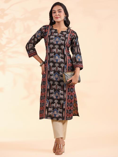 women three quarter sleeve straight kurta - 21913217 - Standard Image - 0
