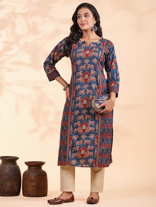 women three quarter sleeve straight kurta - 21913218 - Standard Image - 0