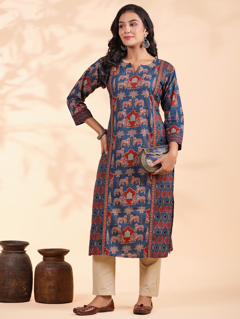 women three quarter sleeve straight kurta - 21913218 - Zoom Image - 0