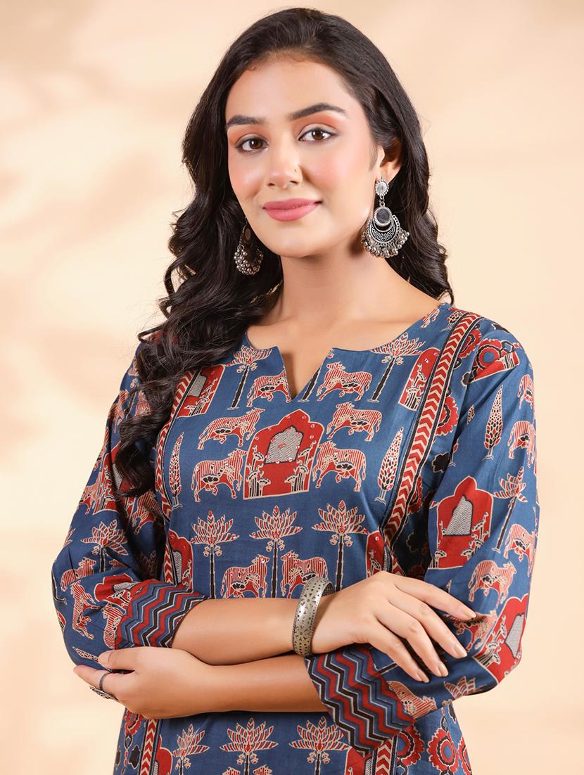 women three quarter sleeve straight kurta - 21913218 - Standard Image - 2