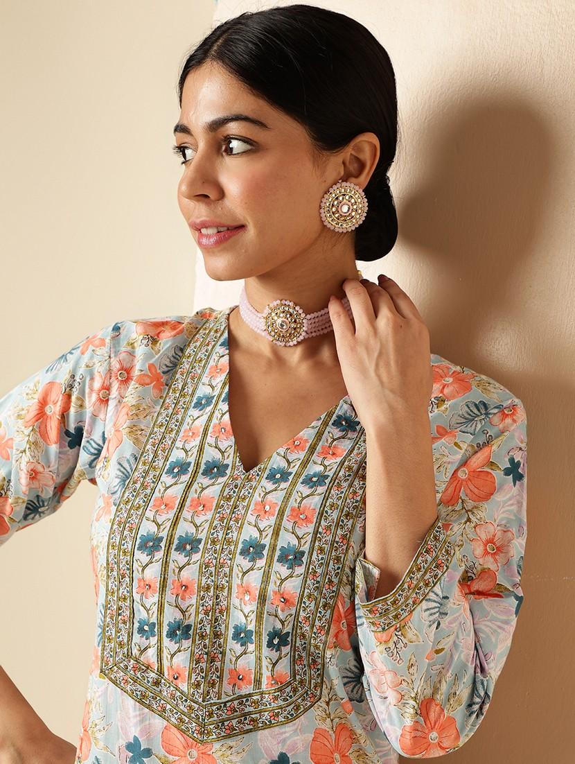 women three quarter sleeve kurta palazzo with dupatta set - 21913220 - Standard Image - 2