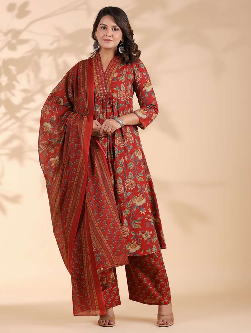 women three quarter sleeve kurta palazzo with dupatta set