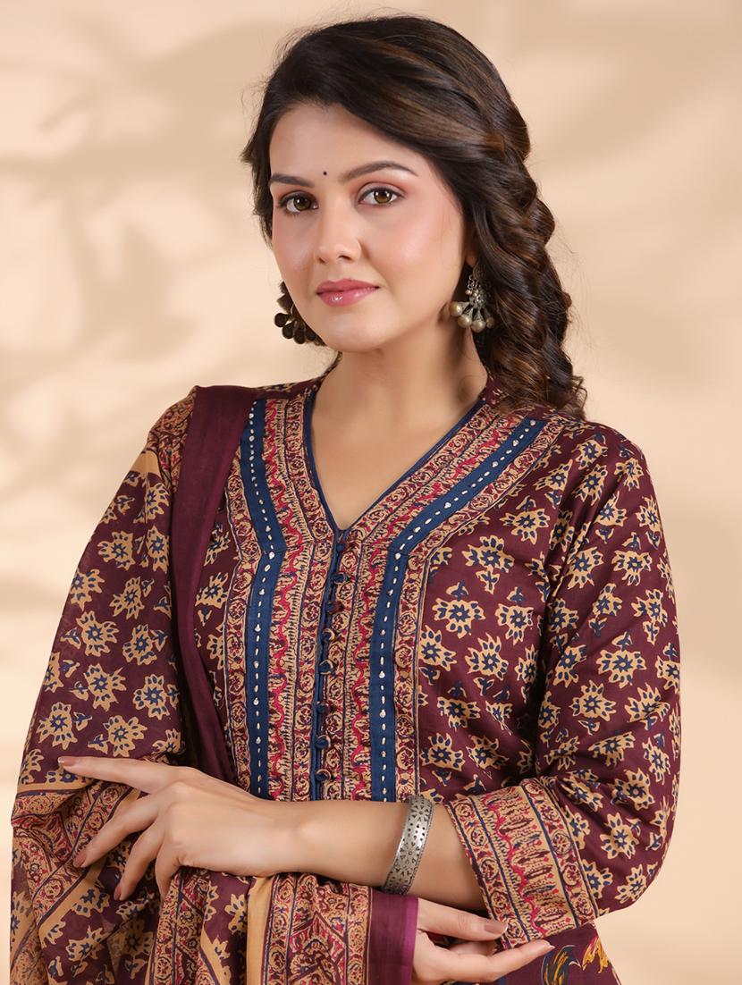women three quarter sleeve kurta palazzo with dupatta set - 21913225 - Standard Image - 2