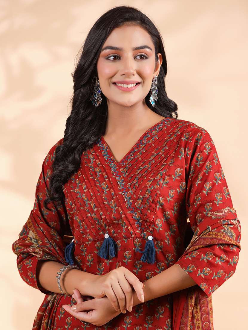 women three quarter sleeve kurta palazzo with dupatta set - 21913228 - Standard Image - 2