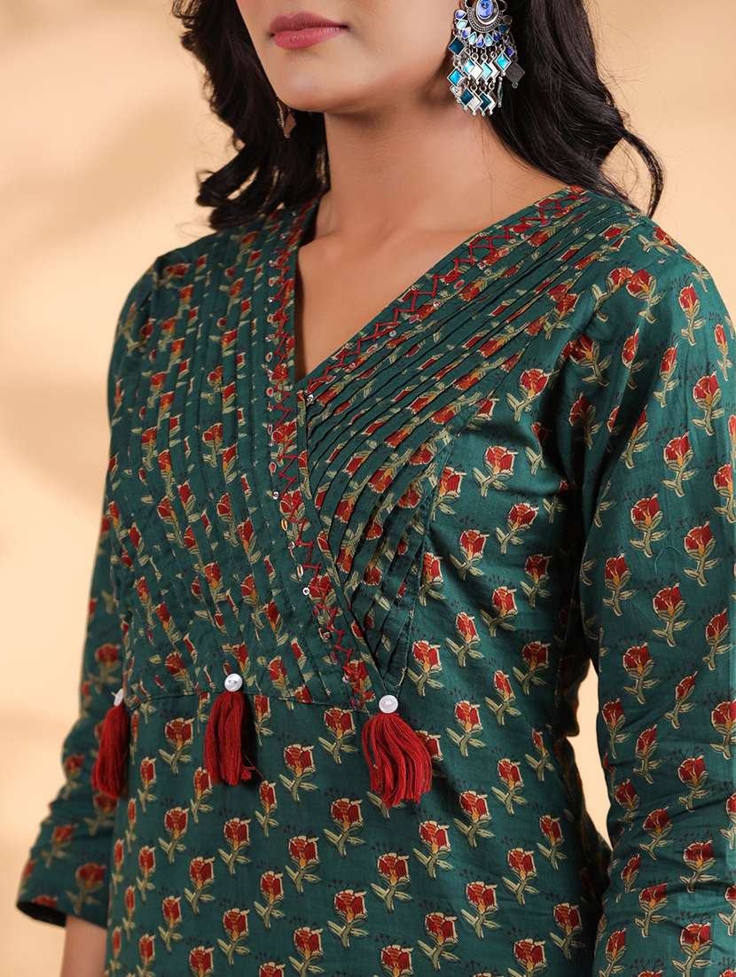 women three quarter sleeve kurta palazzo with dupatta set - 21913229 -  Standard Image - 2