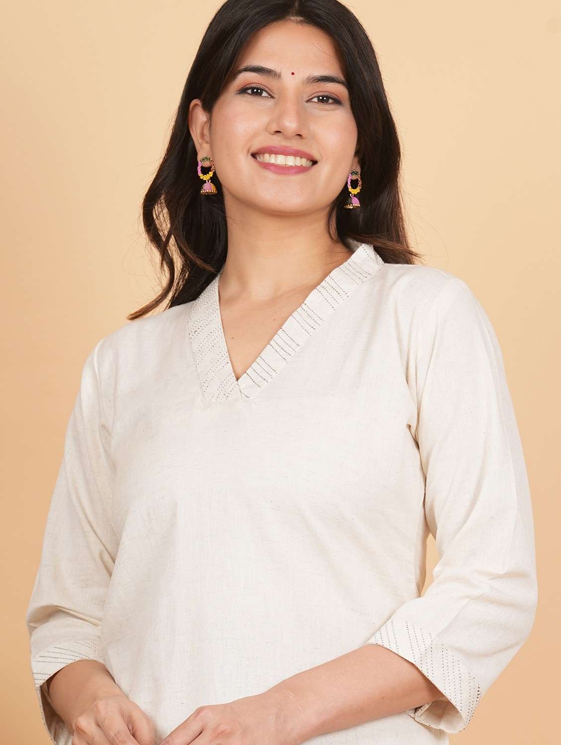 Women Three Quarter Sleeve Kurta Pant Set - 21913231 -  Standard Image - 2