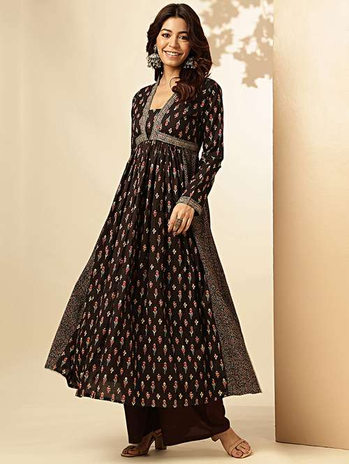 women printed long sleeve flared ethnic dress - 21913249 - Standard Image - 0