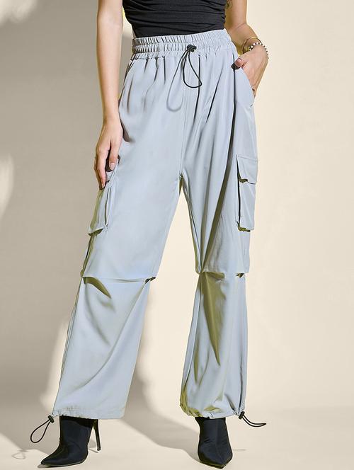 women solid high rise parachute pants - 21913297 -  Standard Image - 0