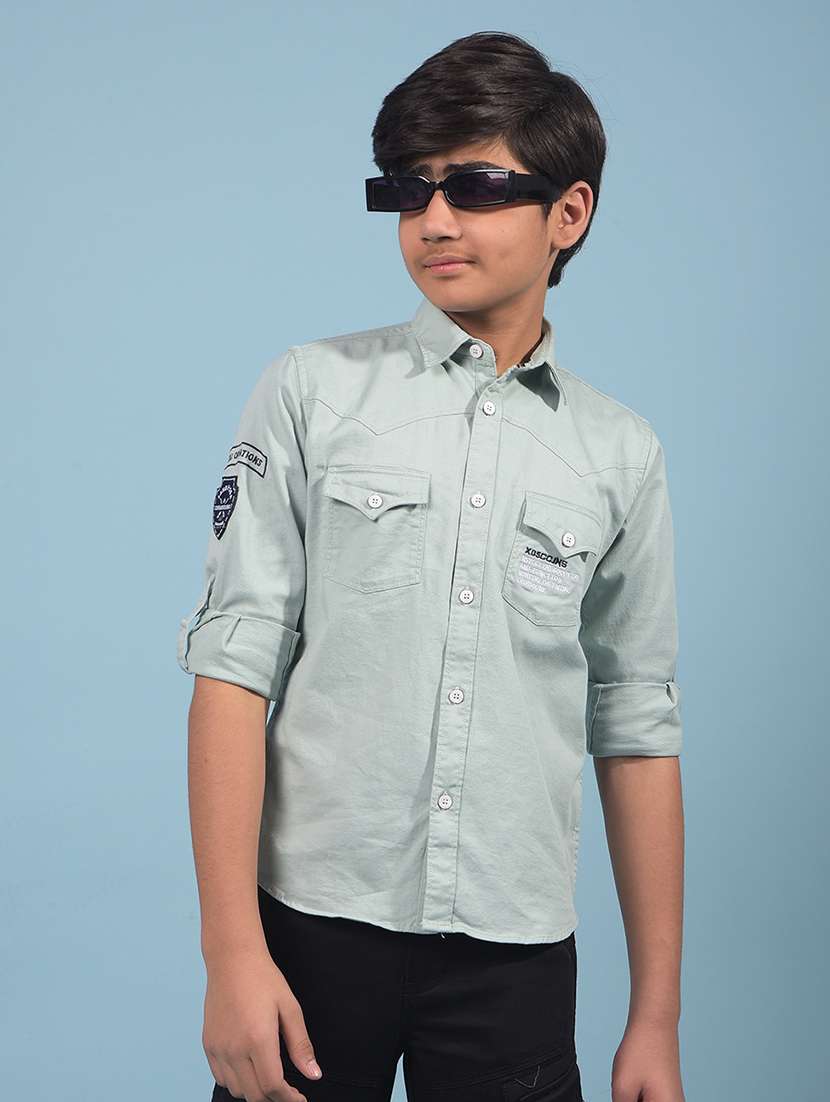 boys solid long sleeve casual shirt