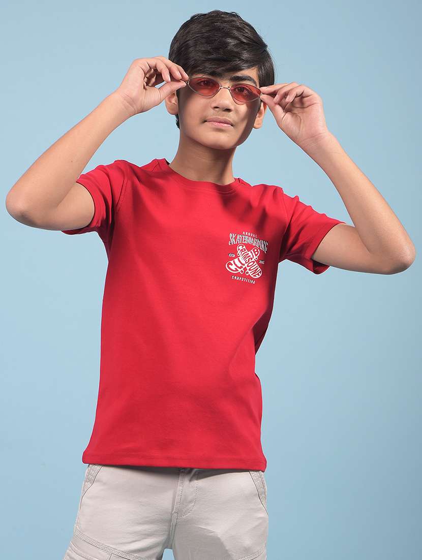 boys front & back printed round neck t-shirt