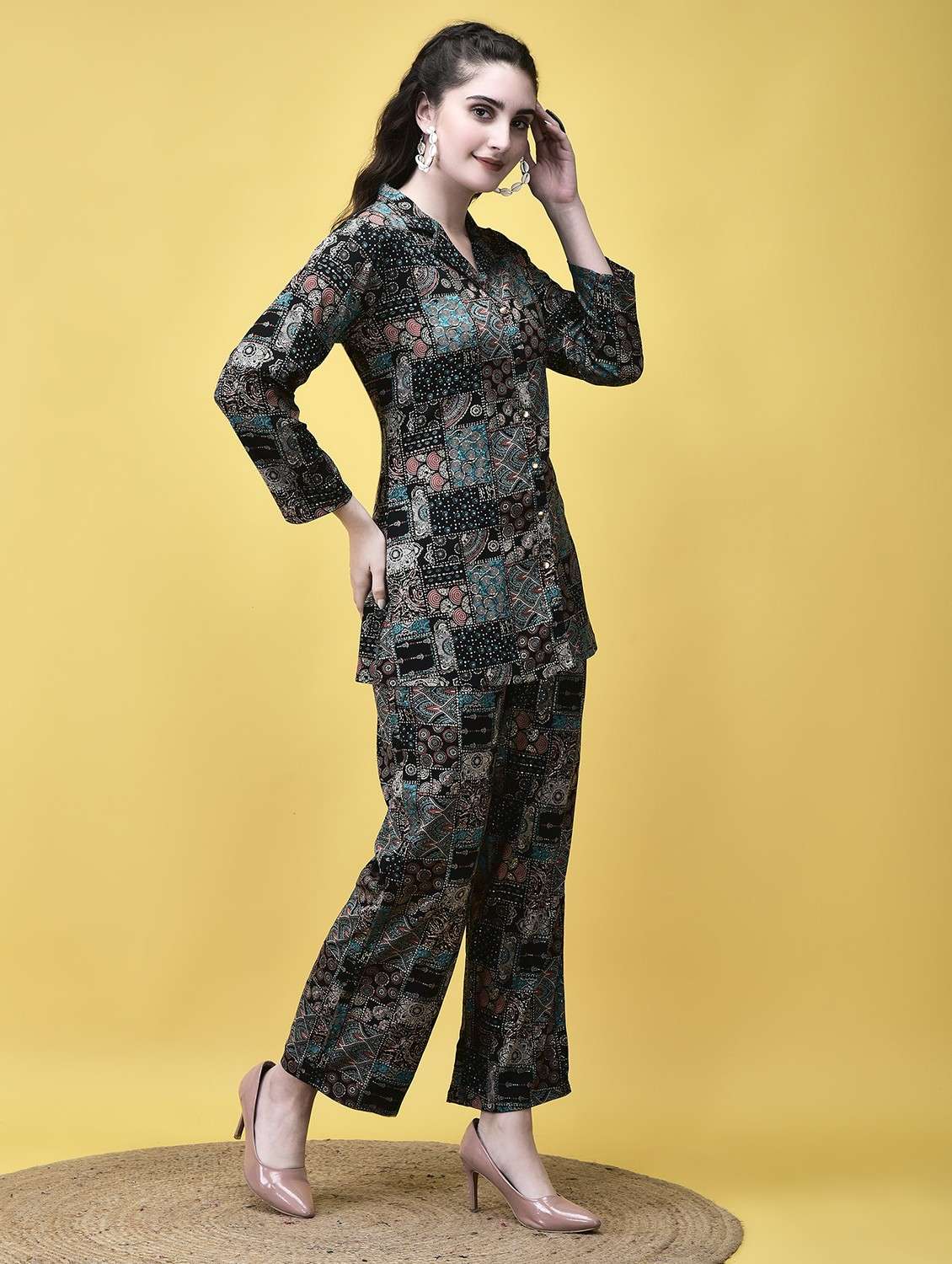 women black printed long sleeve ethnic co ord set - 21913558 -  Standard Image - 2