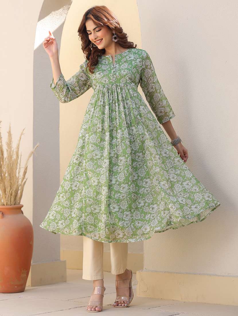 women neo mint floral printed flared kurta - 21913580 -  Standard Image - 2