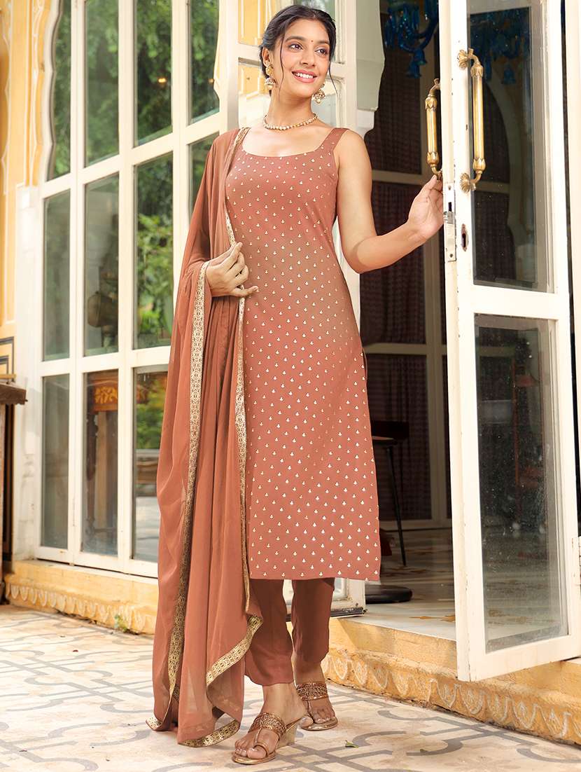 women rust sleeveless kurta pant with dupatta set - 21913582 -  Standard Image - 2